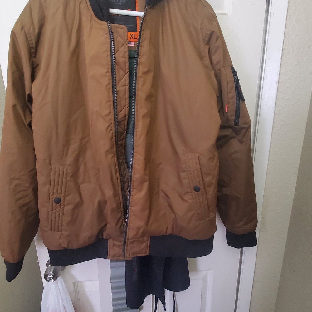 Golden Brown Bomber Jacket with A Black Hood